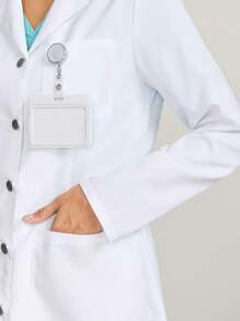 TaskEZ Plain Front Button Long Sleeve Pocket Lab Coat/White Coat - White - View 7