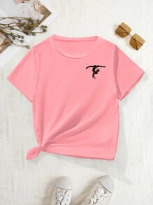 GraphicGems 年轻女孩芭蕾舞者可爱阳光女孩舞蹈瑜伽标语图案休闲舒适圆领短袖T恤 - 淺粉色 - 查看 2