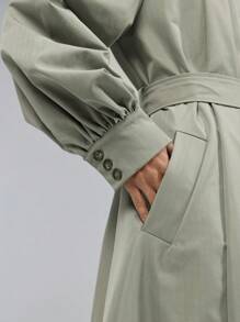 Ontre 2025 New Women Solid Color Front Button Long Sleeve Simple Casual Trench Coat, Commuter Coat, Spring, Retro - Khaki - View 7