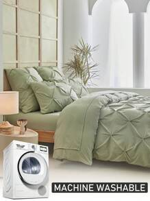 2/3pcs Green Pleated Polyester Duvet Cover Set, Simple Luxury Modern Style Polyester Pillow Sham Duvet Cover Set, Suitable For All Seasons Queen (1 Duvet Cover + 1/2 Pillow Shams), Bedroom Decor - Green - View 7
