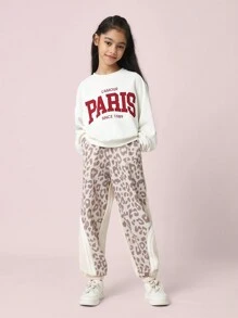 SUMWON 设计师豹纹慢跑运动裤，柔软舒适，适合冬季穿着，弹性裤脚收口，侧边拼接设计，休闲百搭。 - 米色 - 查看 3