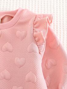 Cozy Pixies 女婴纯色心形图案柔软针织圆领荷叶边长袖套头衫