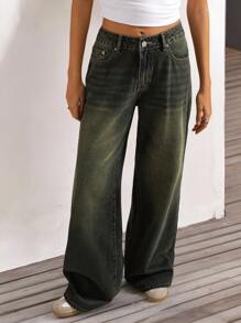 Forever 21 Quần Jeans Ống Rộng Túi Rộng Thường Ngày Đa Năng Cho Nữ - Xám - Xem 9