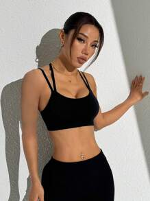 Gameset SHEIN Sport Women Solid Color Casual Gym Sports Bra - Black - View 5