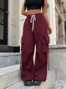 Flirla Plus Size Cargo Style Elastic Waist Baggy Pants, Plus Size