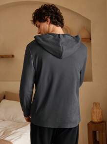 Men's Solid Color Long Sleeve Casual Hoodie Top - Dark Grey - View 2