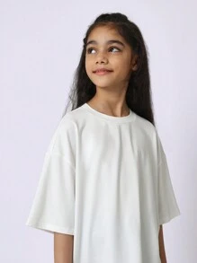 T-shirt oversize SUMWON, col ras-du-cou classique, manches 3/4, coupe ample et confortable pour le quotidien. Top essentiel et basique pour les jeunes, idéal pour les vacances - Blanc - Voir 4