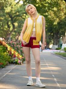 Skyraze Ombre Knit Cardigan Vest, Casual For Vacation,Gradient Pattern - Multicolor - View 5