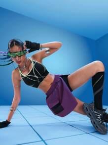 Innovista 女士运动服拼色侧开叉拉链运动短裙，配有功能性口袋裙子、网球裙、网球女装、Y2K 裙子、运动裙、女孩情人节服装， - 紫色 - 查看 7