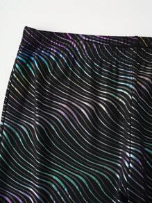 SHEIN Unity Plus Size Fashionable Ombre Water Wave Pattern High Waist Leggings Fall Cloth For Women - Black - View 5