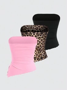 Sweetra Áo ống in họa tiết da báo Y2K dài bất đối xứng gợi cảm - Nhiều màu - Xem 2