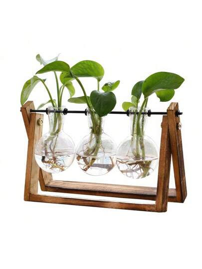 Plant Terrarium With Wooden Stand, Air Flower Pot Bulb Glass Vase Metal Swivel Stand Retro Desktop For Hydroponics Home Garden Office Decoration,Room Decor , Ramadan Decor, Home Decor, Bathroom Decor