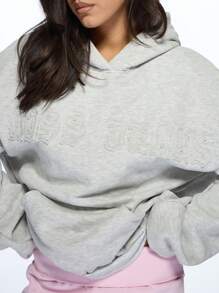 MISSGUIDED Oversized Heather Grey Sweatshirt Hoodie With Applique Logo Drawstring Hood And Kangaroo Pocket Cozy Casual Streetwear For Fall Winter Loungewear - Grey - View 4