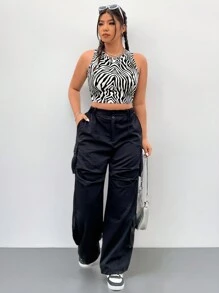 SHEIN Coolane Plus Size Summer Sleeveless Round Neck Minimal Pattern Detail Casual Tank Top, Everyday Wear