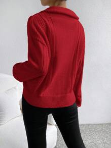 SHEIN EZwear Casual Solid Color Drop Shoulder Loose Knit Red Sweater, Autumn/Winter