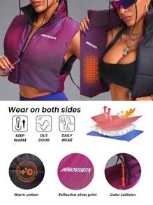 Innovista Veste matelassée à col montant sans manches, porter des vêtements de sport amples et rembourrés, vestes de ski, vestes pour l'alpinisme et les sports, tenues d'automne pour femmes, vêtements de randonnée, veste zippée pour femme, veste d'extérieur chaude, tenues d'automne et d'hiver pour femmes, veste d'hiver pour femme, thermique, extérieur, tenue de la Saint-Valentin pour filles, Saint-Valentin