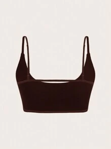 SHEIN BASICS Casual Solid Color Knit Cropped Fitted Women Camisole - Brown - View 2