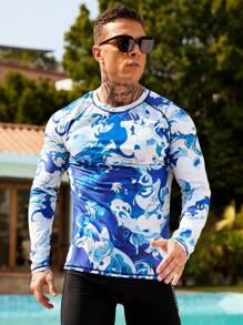 Manfinity Swimmode Camiseta casual de manga raglán de surf para hombre