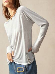 Bohemela 休闲纯色针织不对称领女式 T 恤