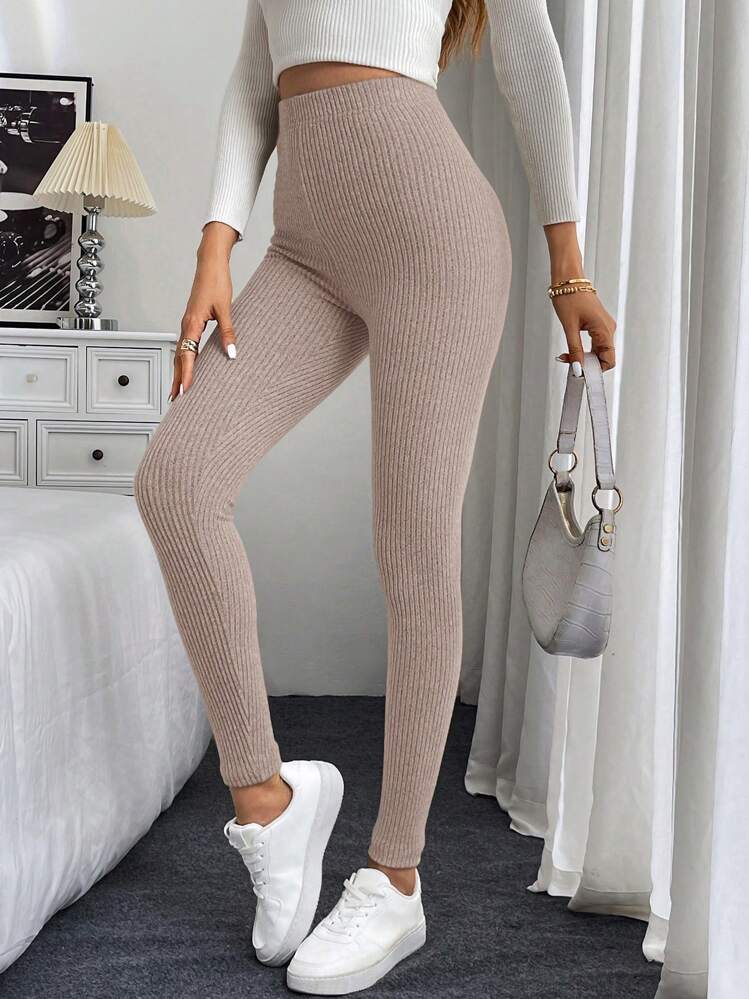 Easowa Damen Fleece Ripp Leggings mit hoher Taille - Pink - Übersicht 5