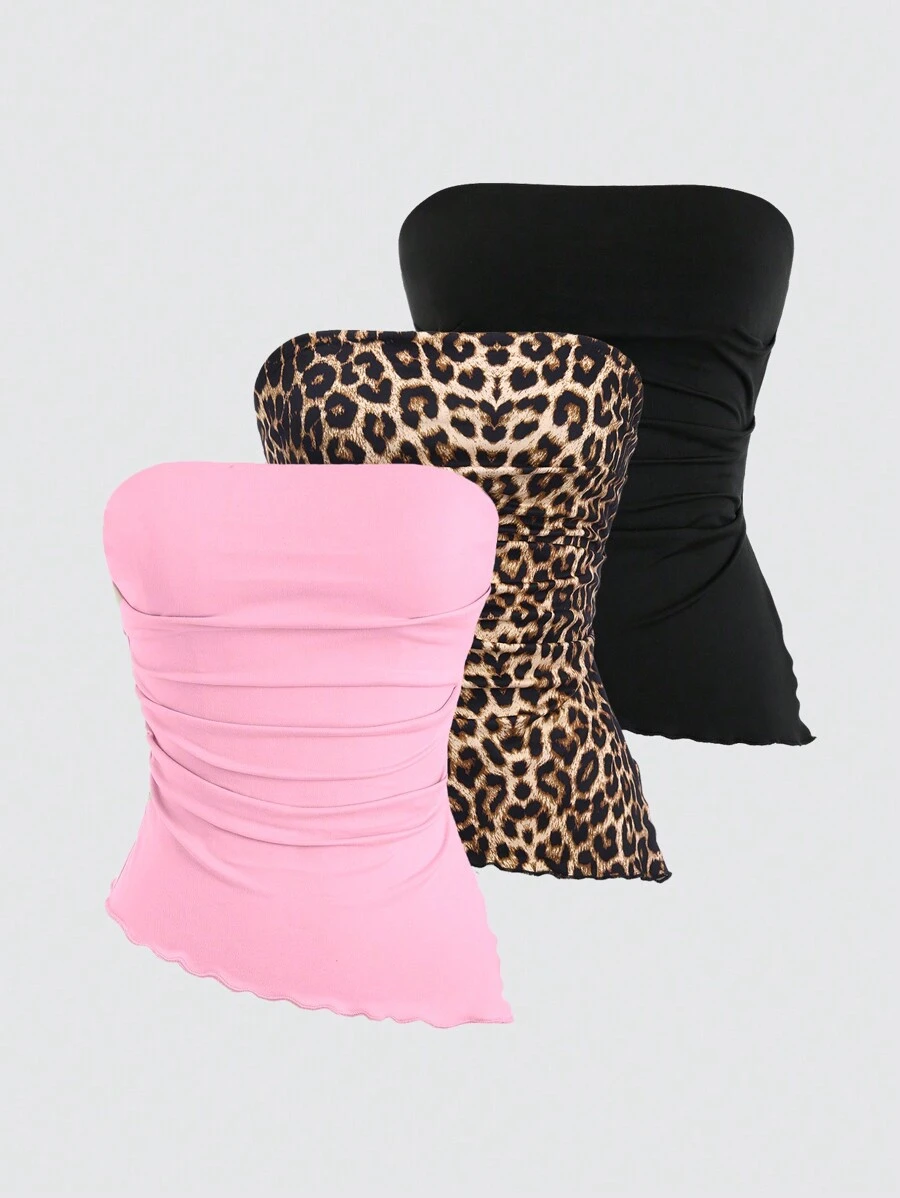 Sweetra Áo ống in họa tiết da báo Y2K dài bất đối xứng gợi cảm - Nhiều màu - Xem 1