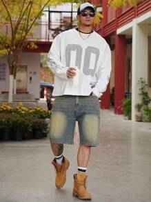 DAZY 男士夏季休闲水洗牛仔短裤 - 藍色 - 查看 8