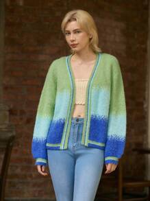 Skyraze Women Ombre Long Sleeve Cardigan, Simple Casual Tops For Daily Wear,Gradient Pattern - Multicolor - View 6