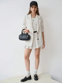 MOTF STUDIO 条纹褶饰腰带裙 - 白色 - 查看 4