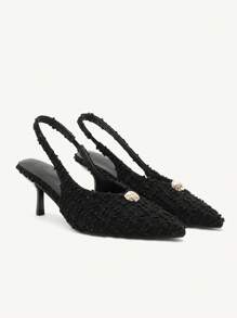 CUCCOO CHICEST Women's Pointed Toe Low Heel Elegant Commuter Thick Tweed High Heels, Spring Casual Wear, Commuter Graceful High-End Aesthetic Old Money Style, Suitable For Wedding Spring Shoes Spring Break Easter Prom Heels - Black - View 5