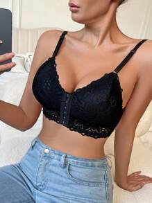 1 Stück Front-Verschluss-Wireless-Spitzen-Rücken Sexy und bequemer BH, leicht, Sommer Wäsche