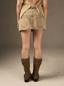 MISSGUIDED Double Waistband Denim Mini Skirt - Rust Brown - View 2