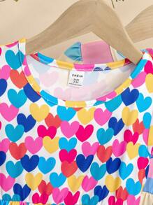 SHEIN Set de 3 vestidos informales para bebé niña con estampado de corazones y rayas de colores, con gorro a juego - Multicolor - Ver 7