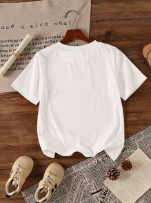 SHEIN Tween Girls Casual Rabbit & Bow Print Short Sleeve T-Shirt - White - View 4