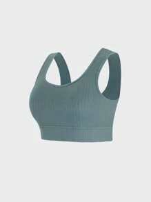 SHEIN Velisys Plain Color Casual Cropped Sports Tank Top - Multicolor - View 3