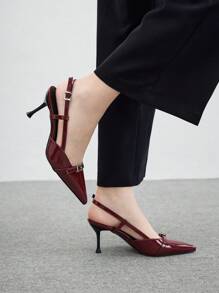 CUCCOO BIZCHIC Women's Pointed-Toe Metal Studded High Heel Pumps With Ankle Strap, Suitable For Party, Daily, Commute, Wedding Occasions Spring Shoes Spring Break Easter - Burgundy - View 5