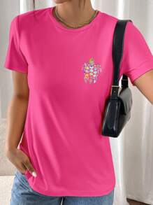 INAWLY 水彩海洋龟印花女式短袖休闲 T 恤圆领图案 T 恤女式上衣