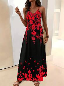 SHEIN Clasi Váy mini họa tiết hoa nhiệt đới dây mảnh gợi cảm dành cho nữ - màu đen - Xem 5