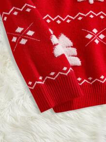 Manfinity VCAY Men's Christmas Tree Pattern Fleece Crew Neck Long Sleeve Sweater - Red - View 4