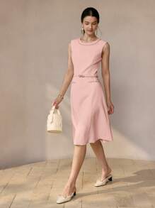 MOTF PREMIUM CONTRAST TAPE FITTED WAIST TANK DRESS - Pink - View 6