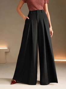 Anewsta Essential 女式纯色阔腿喇叭西装裤 - 黑色 - 查看 8