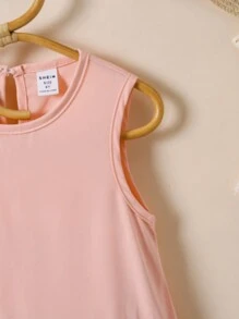 1pc Young Girl Sweet Backless Sleeveless Patchwork Floral Decor Dress - Pink - View 3