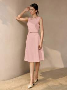 MOTF PREMIUM CONTRAST TAPE FITTED WAIST TANK DRESS - Pink - View 1