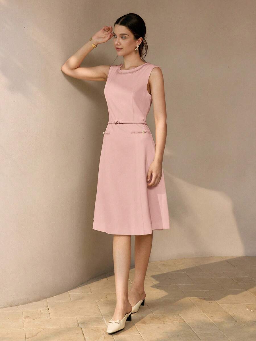 MOTF PREMIUM CONTRAST TAPE FITTED WAIST TANK DRESS - Pink - View 1