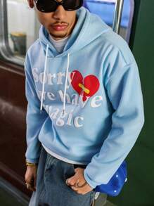 PAVTROS Sudadera con capucha con estampado de carta de amor del Día de San Valentín Manfinity Streetrush, tops para hombres, Día de San Valentín - Celeste - Ver 3