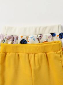 2 件套 幼儿男孩可爱卡通动物印花圆领长袖运动衫和裤子套装 - 彩色 - 查看 3