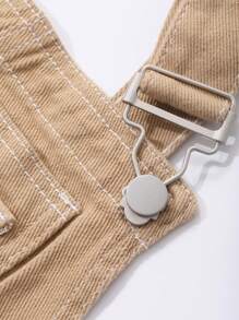 DAZY Women's Casual Solid Color Denim Bib Shorts - Khaki - View 6