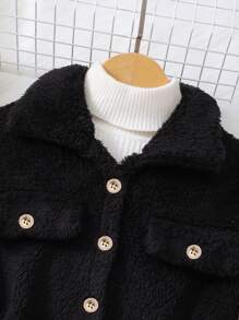 Tween-Mädchen 1 Stück Flauschige Jacke mit einfarbigem Langarmkragen