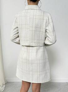 Calvaya 2 stuks/set elegante geruite print jas en mouwloze jurk outfit, herfst