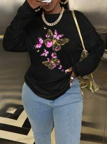 SHEIN Slayr Oversized T-shirt met vlinderprint, lange mouwen en losse pasvorm