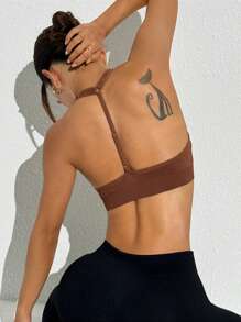 SHEIN Sports Women's Seamless Racerback Sports Bra - Brown - View 7